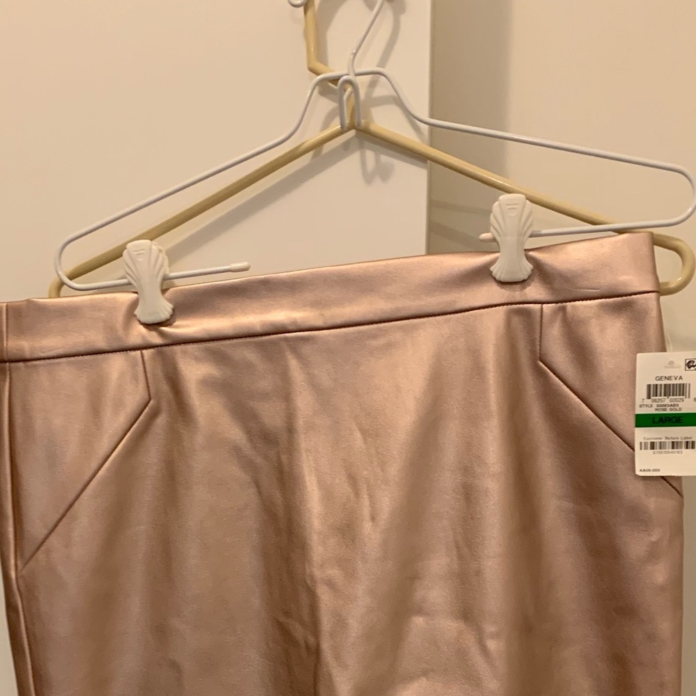 Rose gold pencil skirt. Faux leather. Gorgeous.